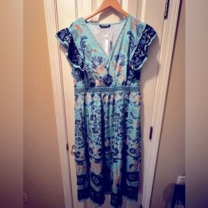 BLOOMCHIC Cap Sleeve Maxi Dress with Pockets- NWT- Size 14/16